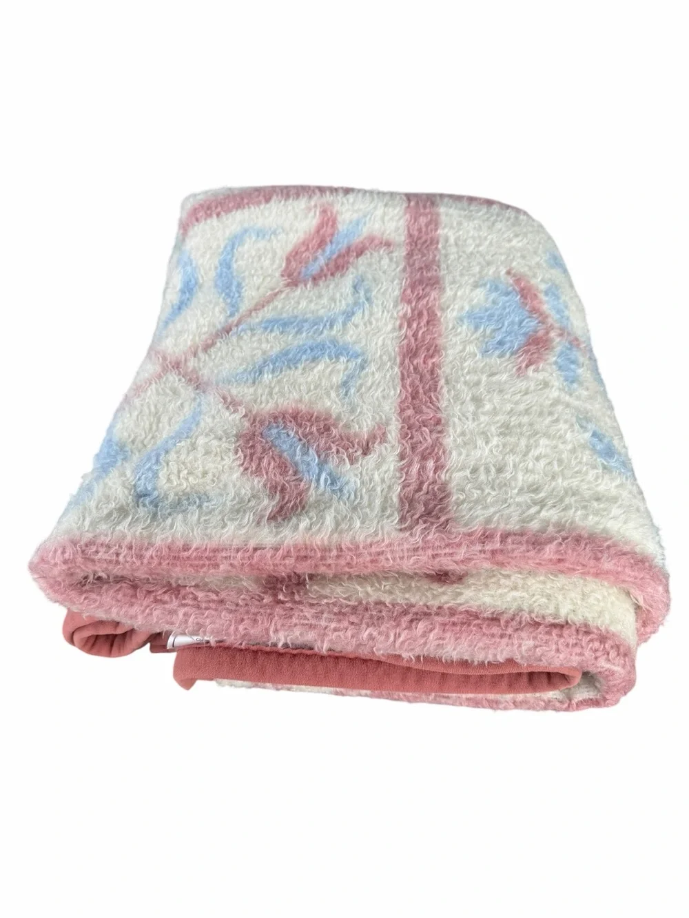 VTG Biederlack Floral Block Cottagecore Throw Blanket Pink Pastels 56x76 Soft